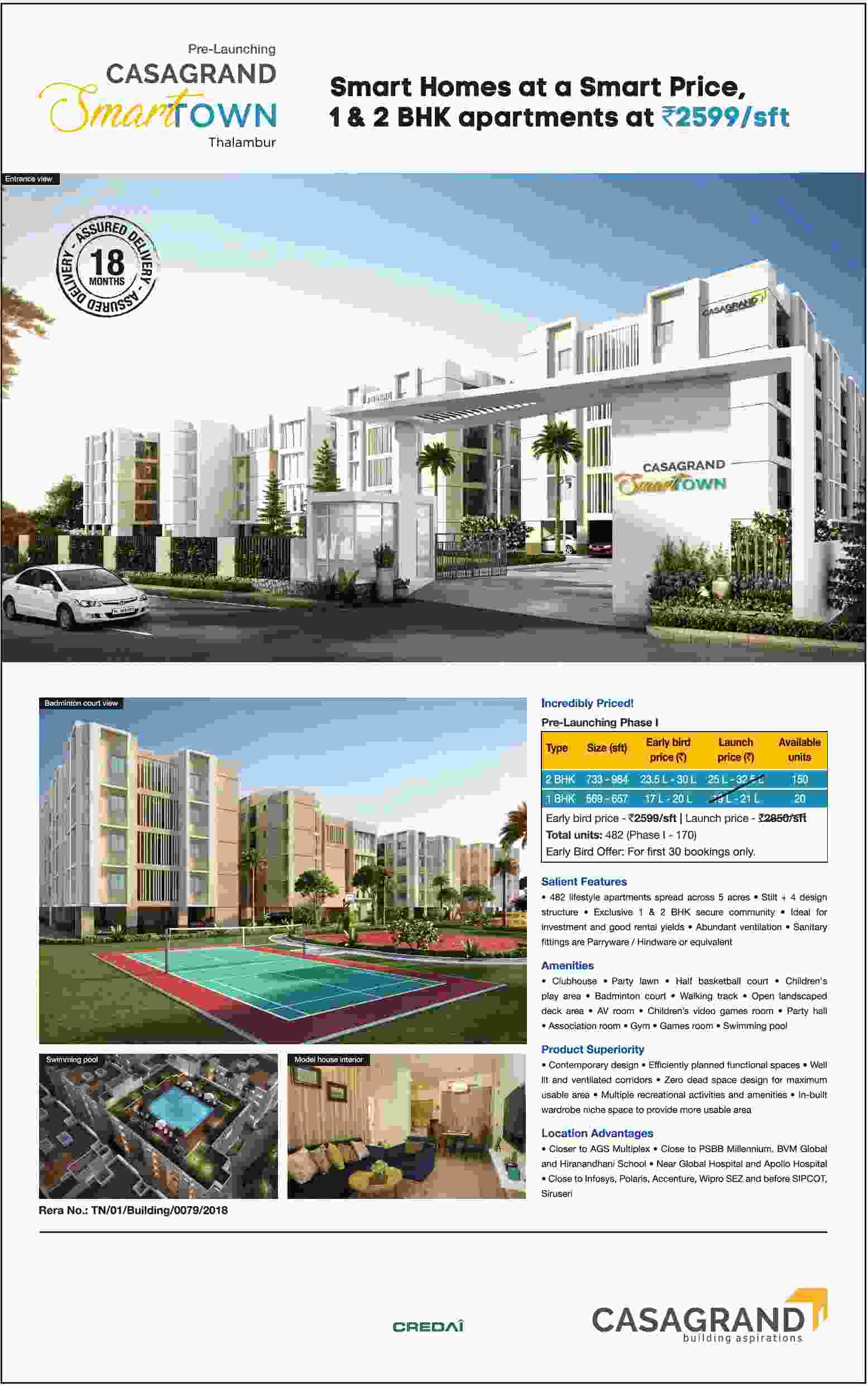 Smart Homes At A Smart Price At Rs- 2599/sq.ft At Casagrand Smart Town, Chennai Update